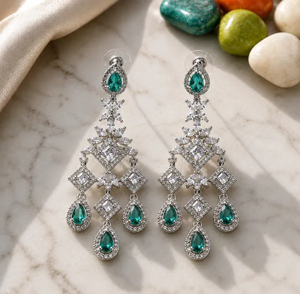 Silver_Tone_Emerald_Green_Crystal_Chandelier_Drop_Earrings_For_Women