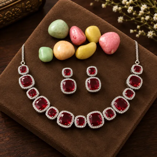 Red_Stone_Silver_Tone_Graduated_Brass_Necklace_Set_For_Women