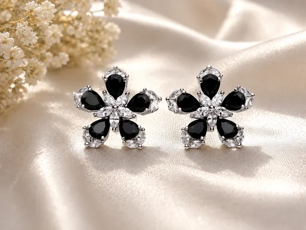 Black_Brass_Floral_Stone_Stud_Earrings_For_Women