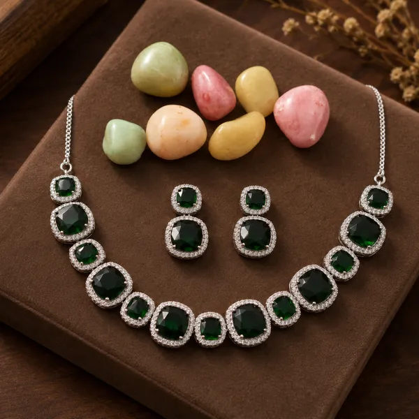 Green_Silver_Tone_Brass_Faceted_Stone_Layered_Necklace_Set_For_Women
