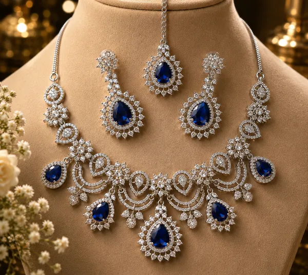 Blue_Silver_Tone_Brass_Teardrop_Stone_Bridal_Necklace_Set_For_Women