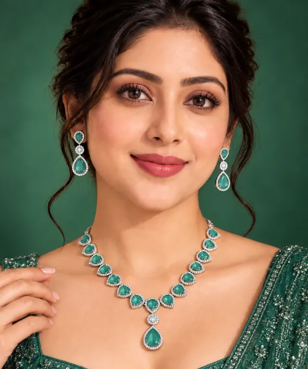 Green_Silver_Tone_Brass_Teardrop_Stone_Necklace_And_Earrings_Set_For_Women
