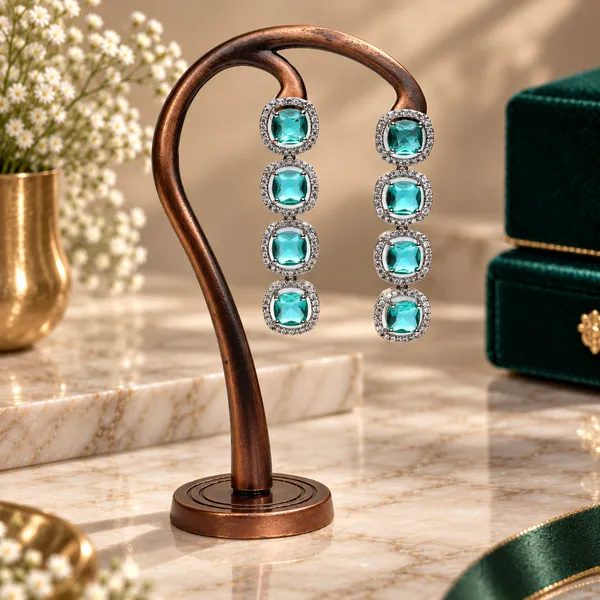 Teal_Brass_Square_Stone_Necklace_Earrings_Set_For_Women