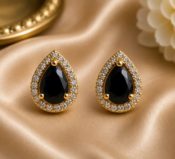 Black_Stone_Brass_Teardrop_Stud_Earrings_For_Women
