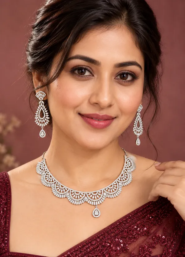 Silver_Brass_Openwork_Teardrop_Necklace_And_Earrings_Set_For_Women