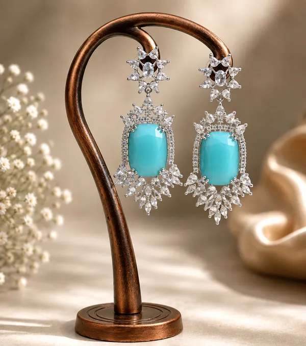 Green_Brass_Silver_Tone_Stone_Drop_Earrings_For_Women