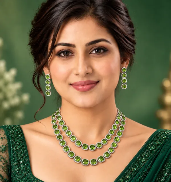 Green_Brass_Square_Stone_Necklace_And_Earrings_Set_For_Women