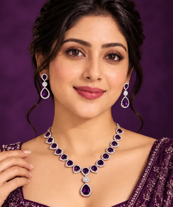 Purple_Brass_Teardrop_Stone_Necklace_And_Earrings_Set_For_Women