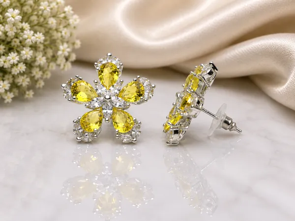 Yellow_Brass_Floral_Stud_Earrings_For_Women
