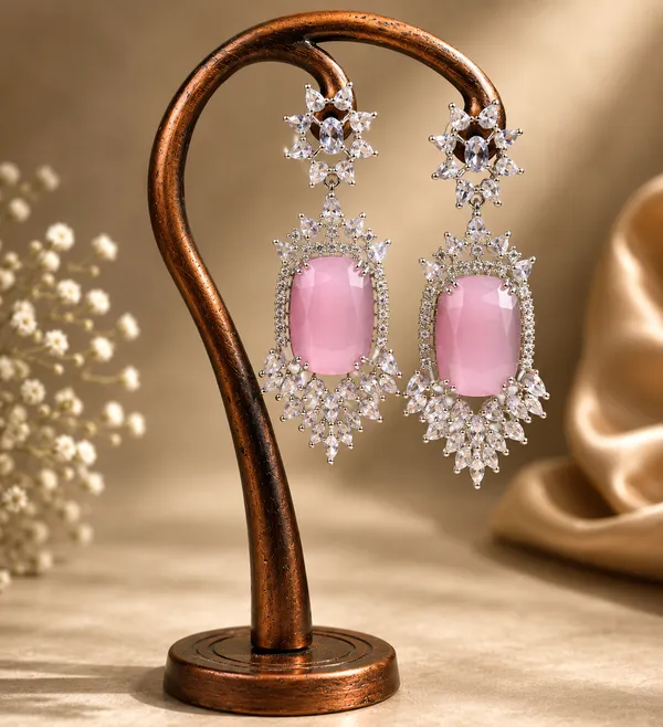 Pink_Brass_Silver_Tone_Stone_Drop_Earrings_For_Women