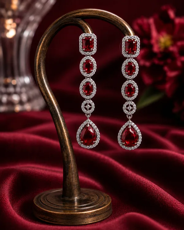 Red_Silver_Brass_Stone_Layered_Necklace_And_Earrings_Set_For_Women