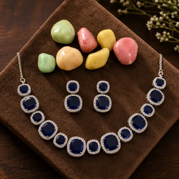 Blue_Brass_Faceted_Stone_Necklace_And_Earrings_Set_For_Women