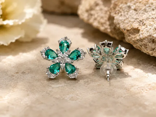 Silver_Teal_Brass_Floral_Stud_Earrings_For_Women