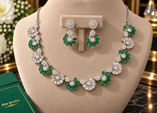 Green_Silver_Tone_Brass_Floral_Stone_Necklace_And_Earrings_Set_For_Women