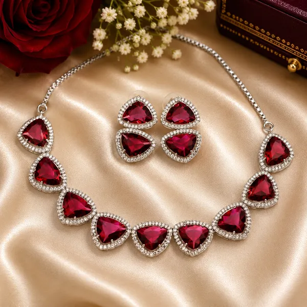 Red_Stone_Silver_Tone_Teardrop_Necklace_Set_For_Women