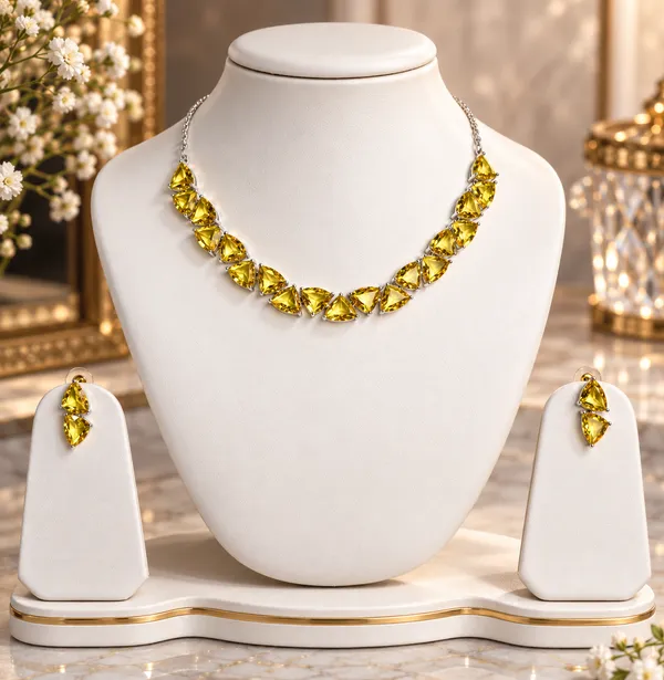 Yellow_Faceted_Stone_Floral_Brass_Necklace_Set_For_Women