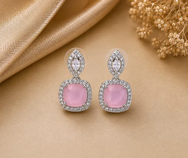 Silver_Pink_Brass_Stone_Necklace_And_Earrings_Set_For_Women