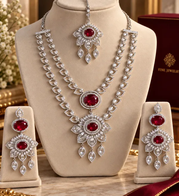 Silver_Red_Brass_Bridal_Stone_Necklace_And_Earrings_Set_For_Women
