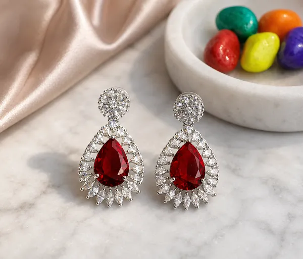 Silver_Tone_Red_Teardrop_Stone_Drop_Earrings_For_Women
