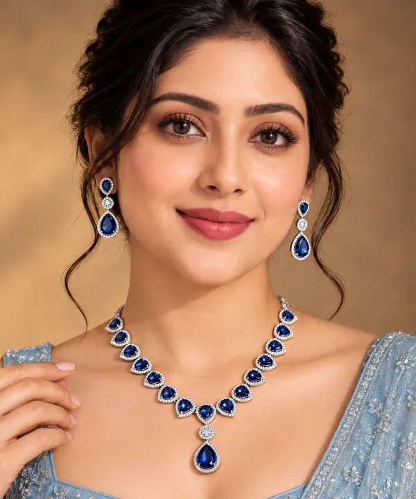 Blue_Silver_Tone_Brass_Teardrop_Stone_Necklace_Set_For_Women