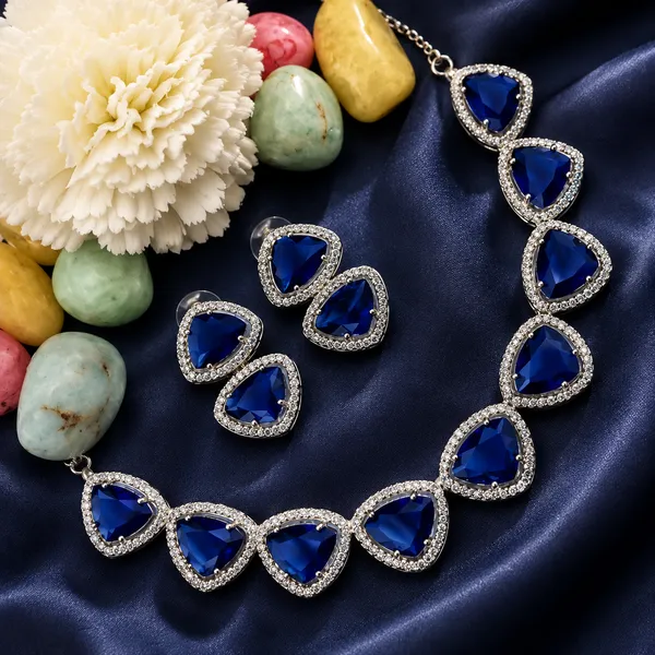 Blue_Rhinestone_Triangular_Brass_Necklace_Set_For_Women