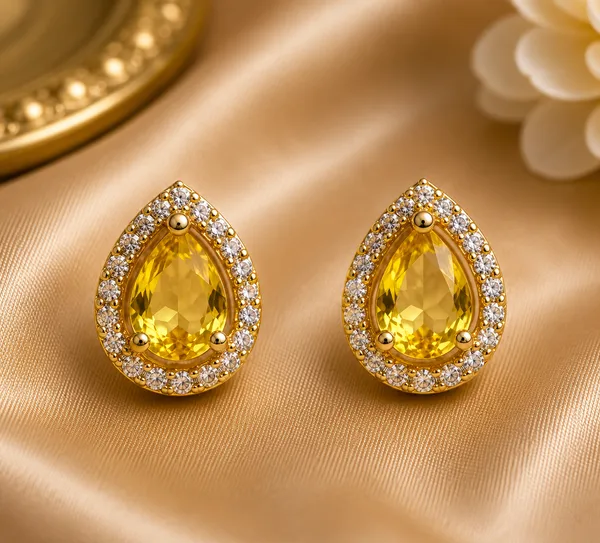 Gold_Brass_Yellow_Teardrop_Stone_Stud_Earrings_For_Women