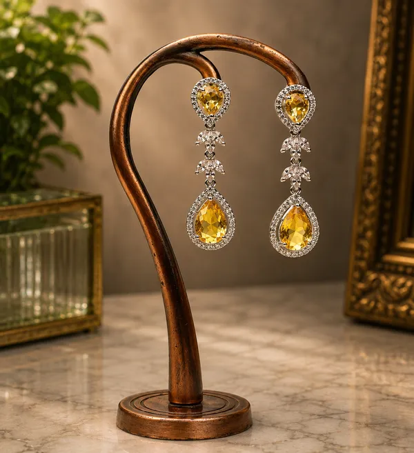 Yellow_Teardrop_Stone_Cascading_Brass_Necklace_Set_For_Women