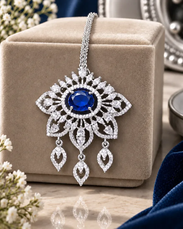 Blue_Brass_Bridal_Floral_Necklace_Earrings_Maang_Tikka_Set_For_Women