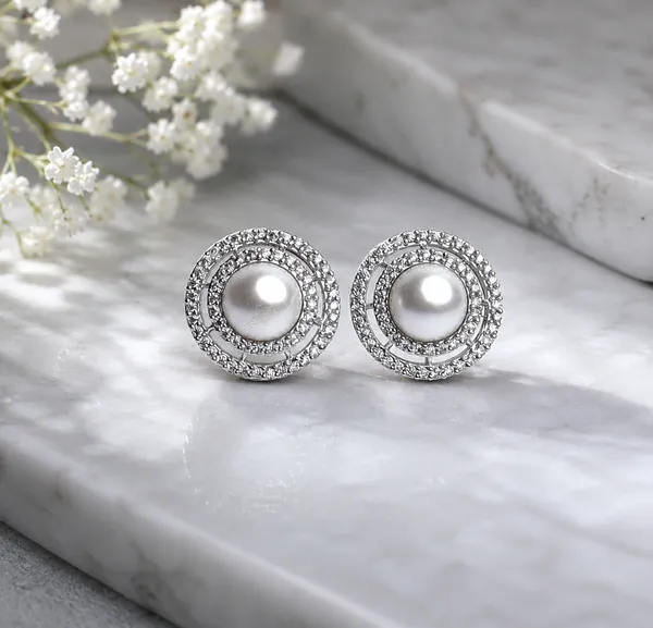 Silver_Pearl_Brass_Round_Stud_Earrings_For_Women