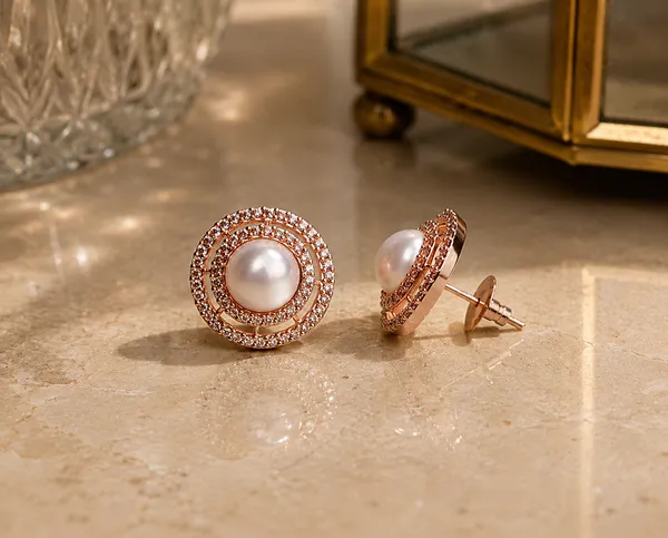 Rose_Gold_Tone_Pearl_Stud_Earrings_For_Women