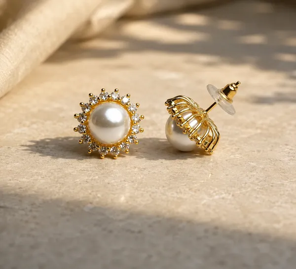 Gold_Brass_Pearl_Stone_Sunburst_Stud_Earrings_For_Women