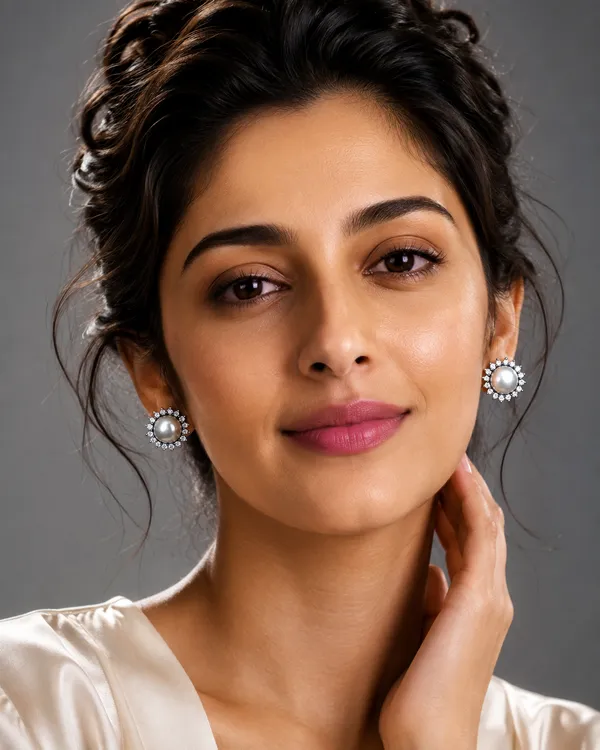 Silver_Pearl_Brass_Halo_Stud_Earrings_For_Women