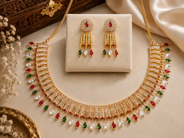 Gold_Brass_Multicolour_Teardrop_Stone_Necklace_Set_For_Women