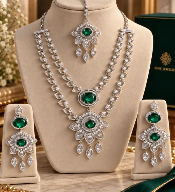 Green_Brass_Silver_Tone_Stone_Bridal_Necklace_Set_For_Women