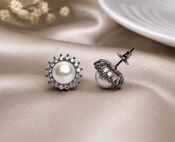 Silver_Pearl_Brass_Halo_Stud_Earrings_For_Women