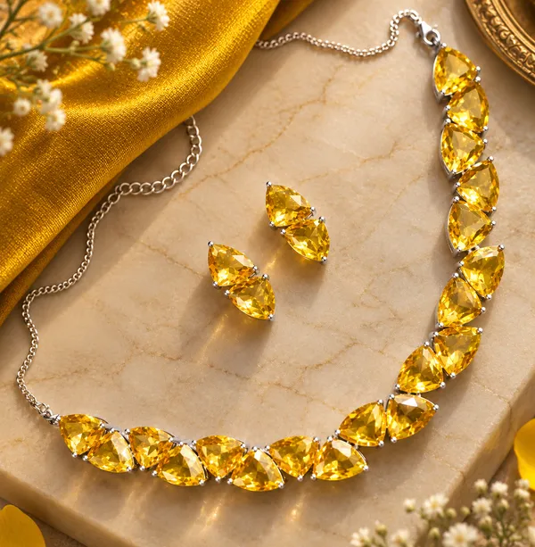 Yellow_Faceted_Stone_Floral_Brass_Necklace_Set_For_Women