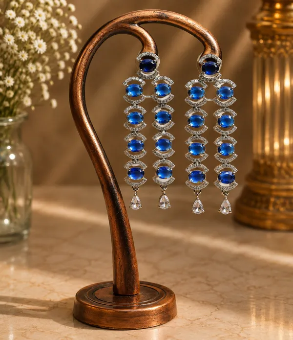 Blue_Brass_Silver_Tone_Chandelier_Drop_Earrings_For_Women