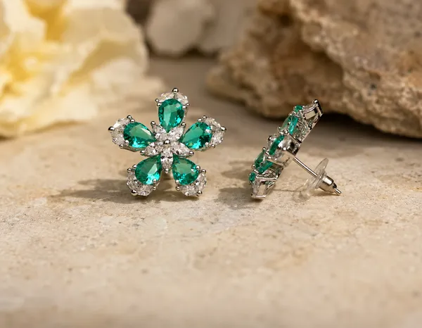 Silver_Teal_Brass_Floral_Stud_Earrings_For_Women