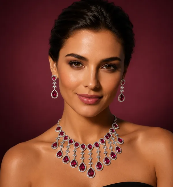 Red_Brass_Teardrop_Stone_Statement_Necklace_Set_For_Women