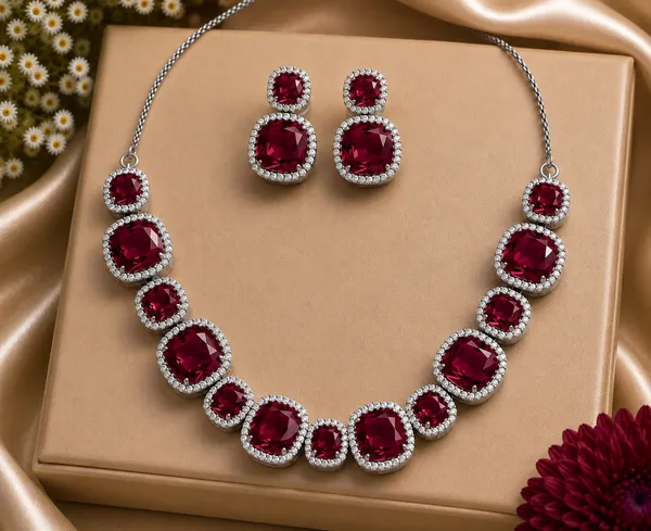 Red_Brass_Silver_Tone_Stone_Necklace_And_Earrings_Set_For_Women