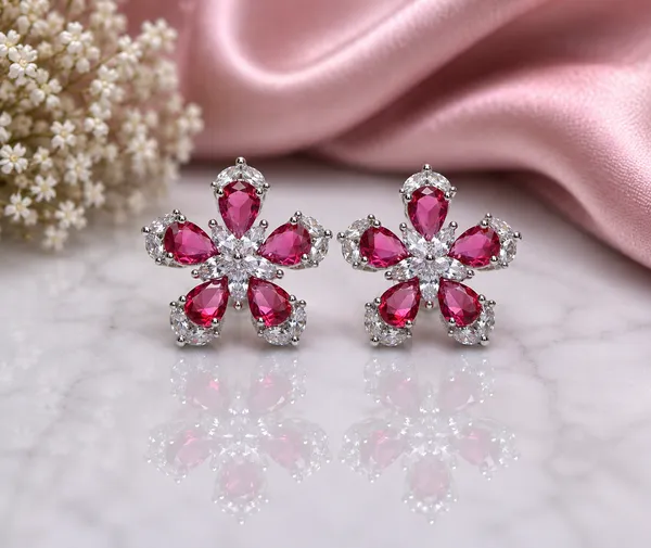 Pink_Floral_Crystal_Stud_Earrings_For_Women