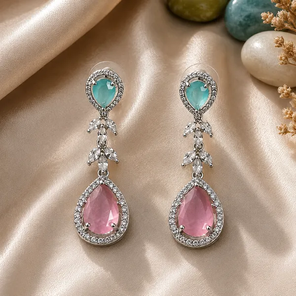 Pink_Green_Teardrop_Stone_Layered_Brass_Necklace_Set_For_Women