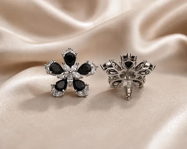 Black_Brass_Floral_Stone_Stud_Earrings_For_Women