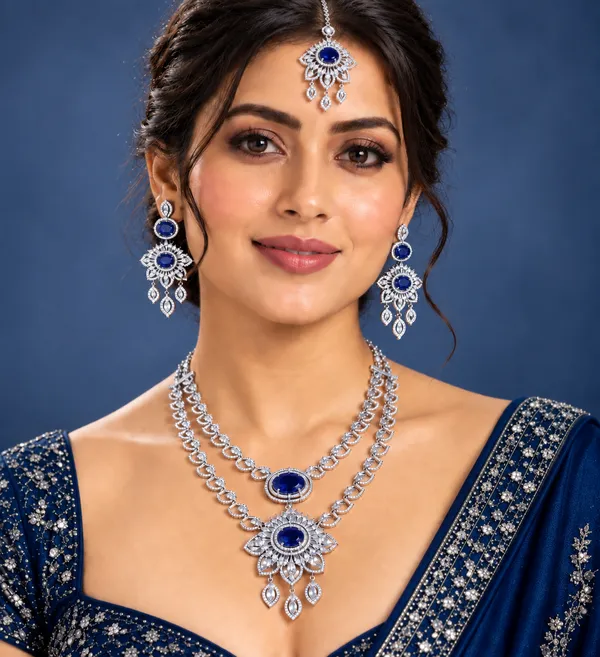 Blue_Brass_Bridal_Floral_Necklace_Earrings_Maang_Tikka_Set_For_Women