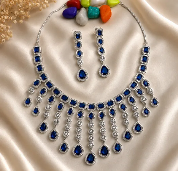 Blue_Brass_Silver_Tone_Stone_Statement_Necklace_Set_For_Women