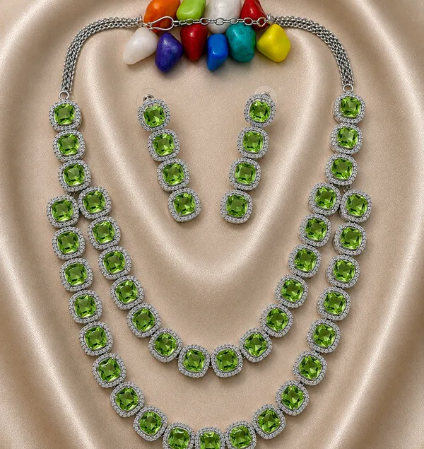 Green_Brass_Square_Stone_Necklace_And_Earrings_Set_For_Women