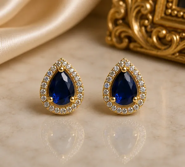 Blue_Brass_Gold_Tone_Teardrop_Stone_Stud_Earrings_For_Women