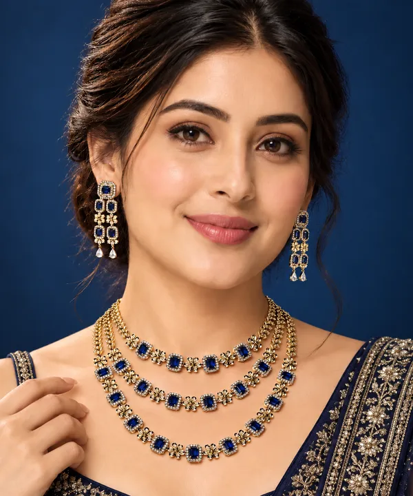 Blue_Gold_Tone_Brass_Floral_Stone_Necklace_And_Earrings_Set_For_Women