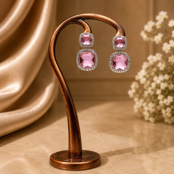 Pink_Brass_Silver_Tone_Linked_Stone_Necklace_And_Earrings_Set_For_Women