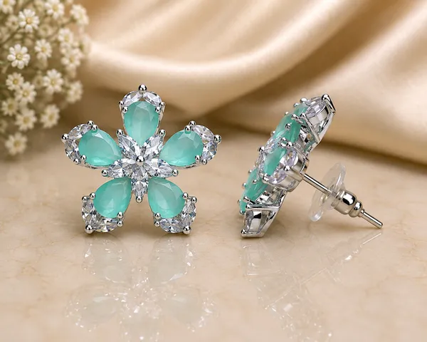 Aqua_Brass_Silver_Tone_Floral_Stud_Earrings_For_Women